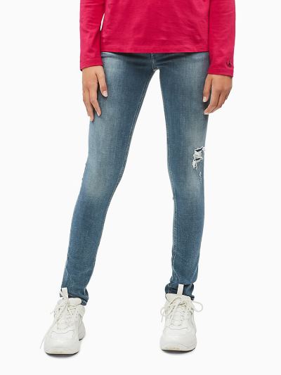 Calvin Klein Ruhák HU504706 | Calvin Klein Mid Rise Skinny Destructed Lány Farmernadrág Szürke / Kék